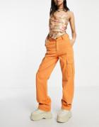 Stradivarius Str Straight Leg Cargo Pants In Orange