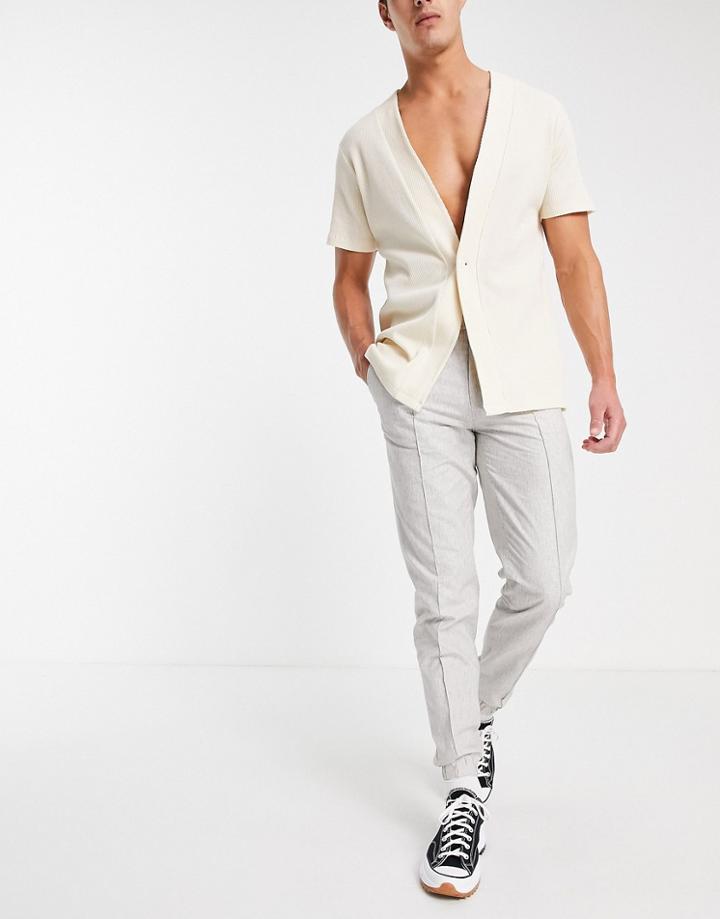 Asos Design Smart Slim Linen Sweat-style Pants With Candy Stripe In Blue - Part Of A Set-neutral