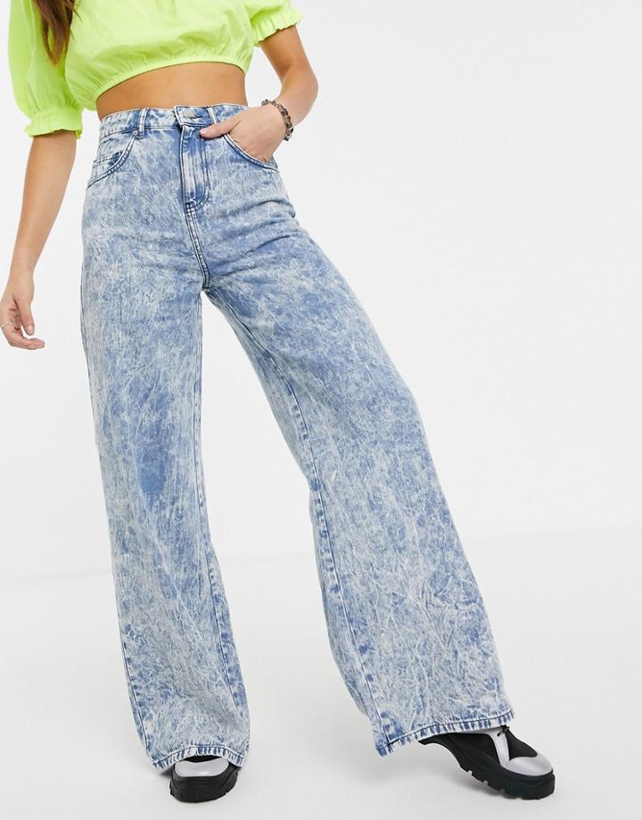 Asos Design Full Length Lightweight Wide Leg Jeans In Acid Wash-blue