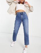 Topshop Raw Hem Straight Leg Jeans In Blue-blues