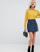 Asos Tailored Uber High Waist Mini Skirt With Button Through And Pocket Detail - Navy