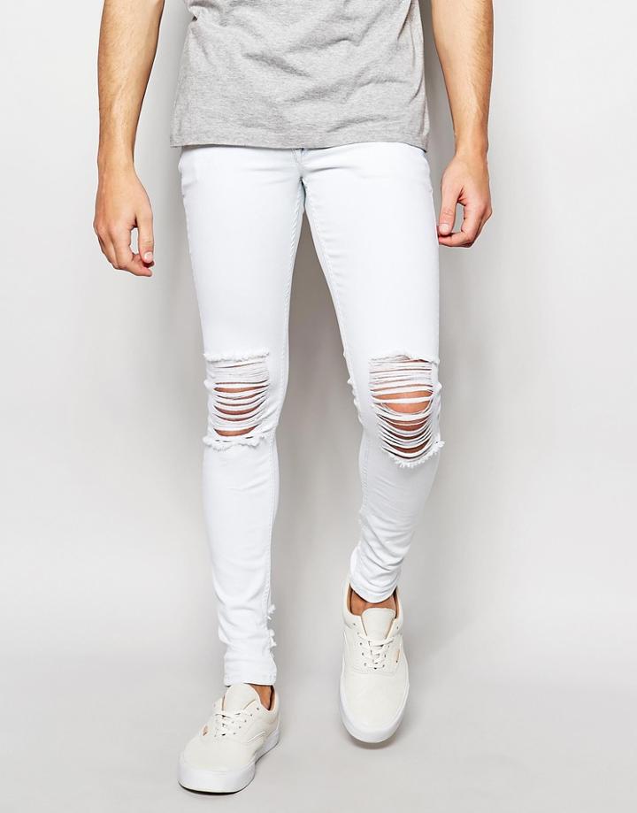 Asos Extreme Super Skinny Jeans With Extreme Knee Rips - Bleach Blue