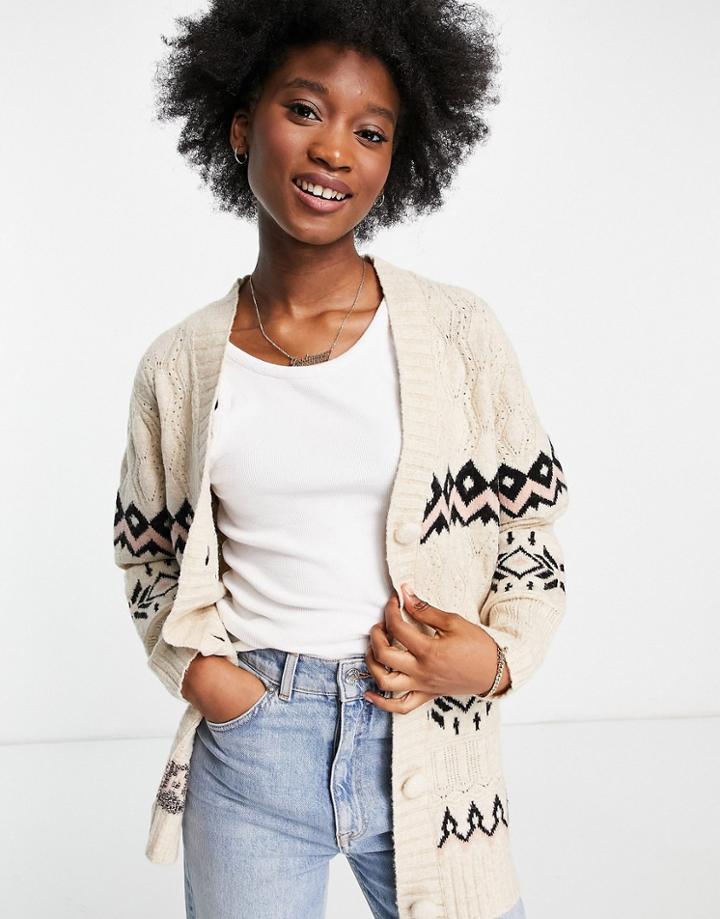 Miss Selfridge Fairisle Cable Longerline Cardigan-multi