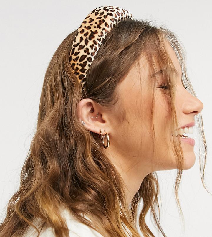 Daisy Street Padded Headband In Leopard Velvet-multi