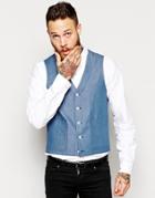 Asos Slim Fit Vest In Chambray - Blue