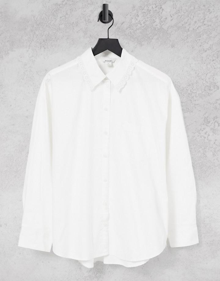 Monki Meja Oversized Shirt With Collar Detail In Whites