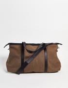 Asos Design Cotton Canvas Holdall With Leather Straps In Khaki-green