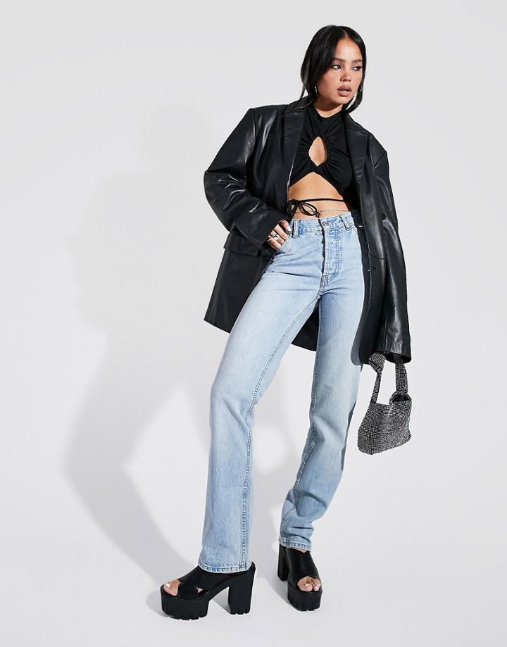 Asos Design Premium Organic Cotton Blend Mid Rise '90's' Straight Leg Jeans In Light Wash-blue