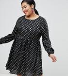 Glamorous Curve Long Sleeve Smock Dress In Gold Spot-black