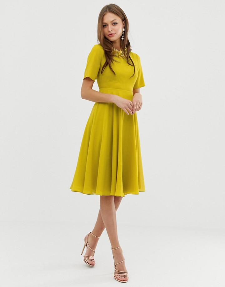 Asos Design Crop Top Embellished Neckline Midi Dress - Multi