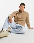 Gant Sacker Logo Rib Half Zip Sweatshirt In Dark Hazelnut Heather-brown