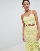 Love Triangle Cami Strap Cutwork Lace Crop Top - Yellow