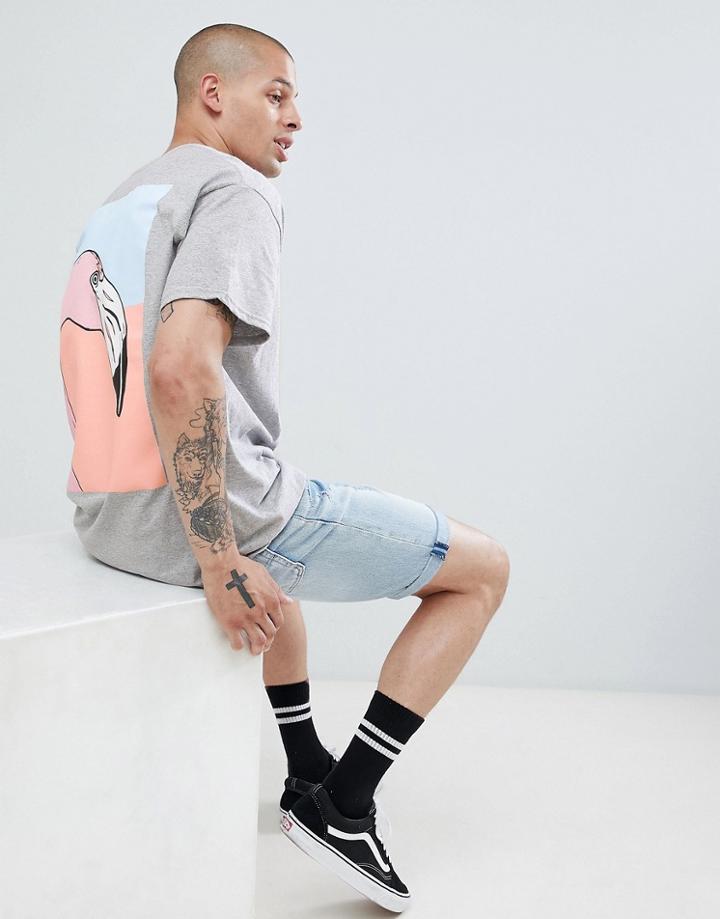 New Love Club Flamingo Back Print T-shirt - Gray