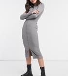 Collusion Long Sleeve Midi Zip Front Dress In Gray-grey