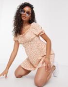 Missguided Tie Bust Milkmaid Dress In Floral Print-multi
