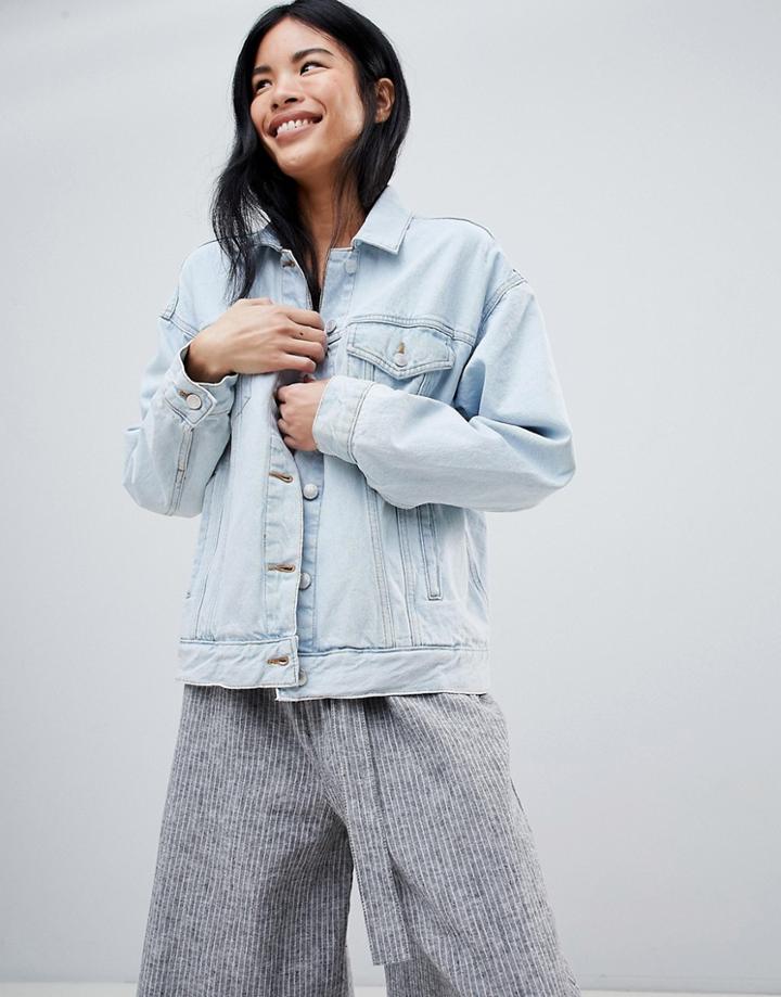 Pull & Bear Oversized Denim Jacket With Pocket Detail In Blue - Blue