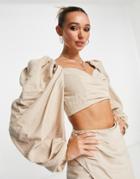 Asos Edition Drape Wrap Crop Top In Stone-neutral