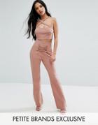 Naanaa Petite High Waisted Tailored Pant With Corset Lace Up Detail - Pink