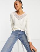 Vila Lace Detail Sweater In Cream-white