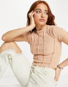 Asos Design Seam Detail T-shirt In Textured Fabric In Camel-neutral