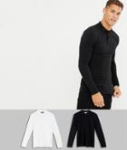 Asos Design Muscle Fit Long Sleeve Jersey Polo 2 Pack Multipack Saving - Multi