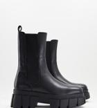 Asos Design Wide Fit Adjust Premium Leather Chunky Chelsea Boots In Black