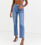 Asos Design Tall High Rise 'effortless' Kick Flare Jeans In Mid Vintage Wash-blue