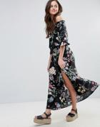 Qed London Off Shoulder Floral Print Maxi Dress - Black