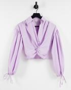 River Island Twist Front Cropped Shirt In Purple