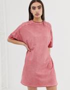 Asos Design T-shirt Dress With Rolled Sleeves And Wash - Pink