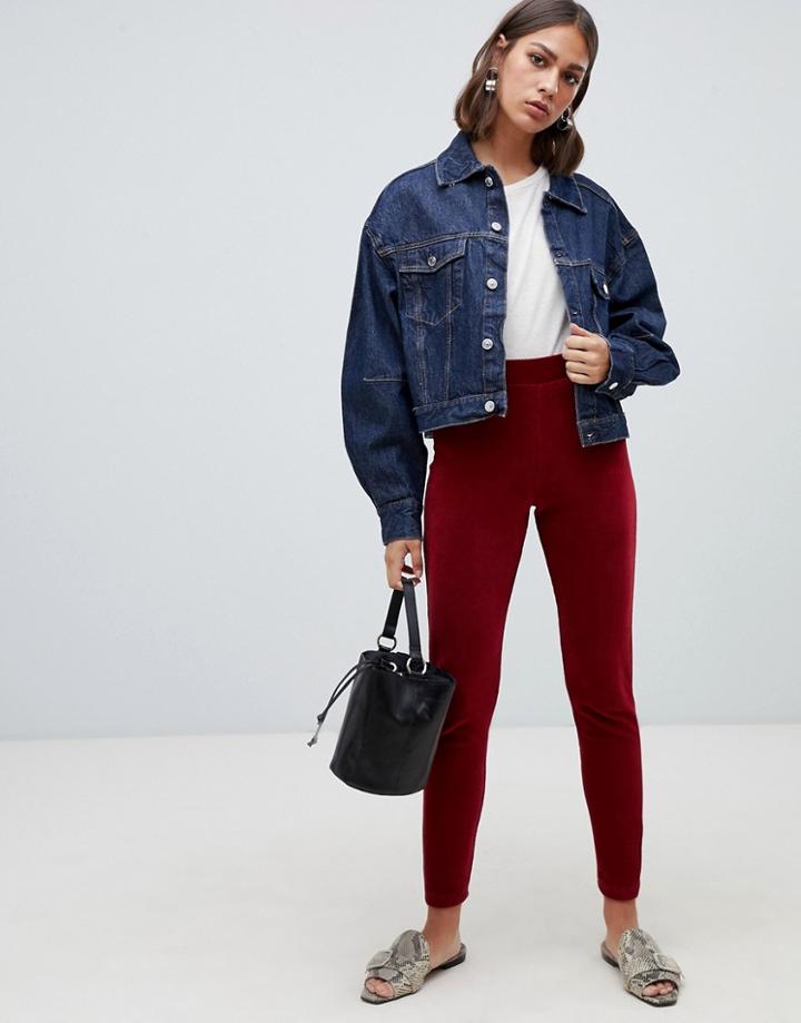Asos Design High Waist Skinny Pants In Jersey Cord-red