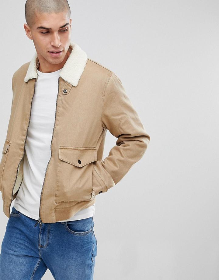 Only & Sons Jacket With Fleece Lining - Tan
