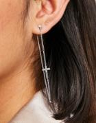 Allsaints Cross Drop Earrings In Silver
