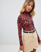 New Look Leopard Print Roll Neck Top - Red
