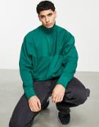 Asos Design Oversized Half Zip Sweatshirt With Panel Details In Green - Part Of A Set