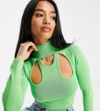 Asos Design Petite High Neck Sweater With Cut Out Detail In Green-red