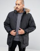Threadbare 4 Pocket Parka Jacket With Faux Fur Trim Hood - Black