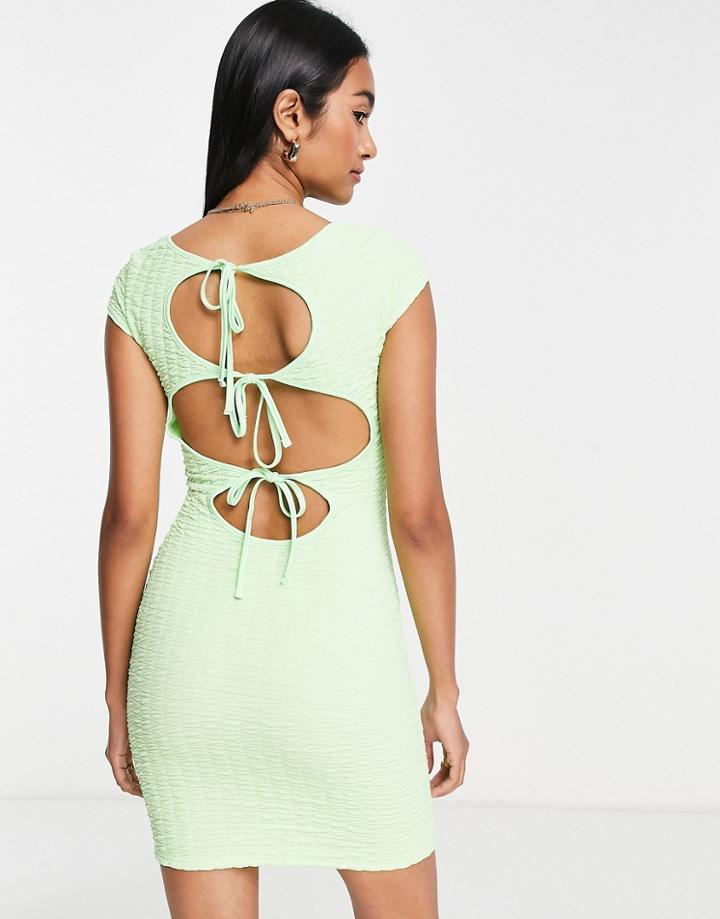 Asos Design Textured T-shirt Mini Dress With Back Tie Detail In Light Green