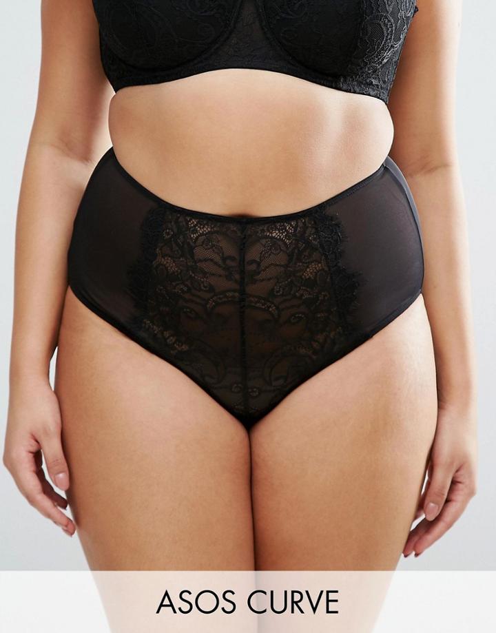 Asos Curve Ferne Eyelash Lace Highwaist Pant - Black