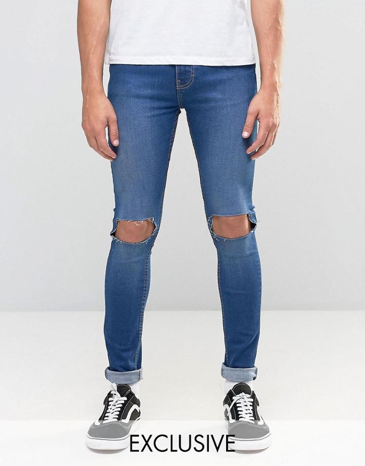 Reclaimed Vintage Washed Super Skinny Jeans With Knee Rips - Blue