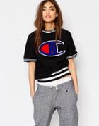 Champion Classic Short Sleeve Sweatshirt With Large Retro Logo - Black
