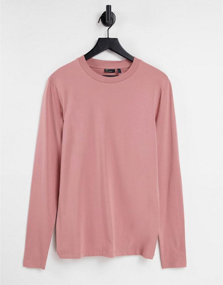 Asos Design Muscle Fit Long Sleeve T-shirt With Crew Neck In Pink
