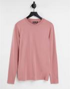Asos Design Muscle Fit Long Sleeve T-shirt With Crew Neck In Pink