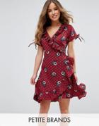 Uttam Boutique Petite Paisley Print Frill Wrap Dress - Red