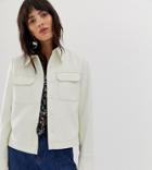 Mango Pocket Detail Popper Fasten Jacket In Off White