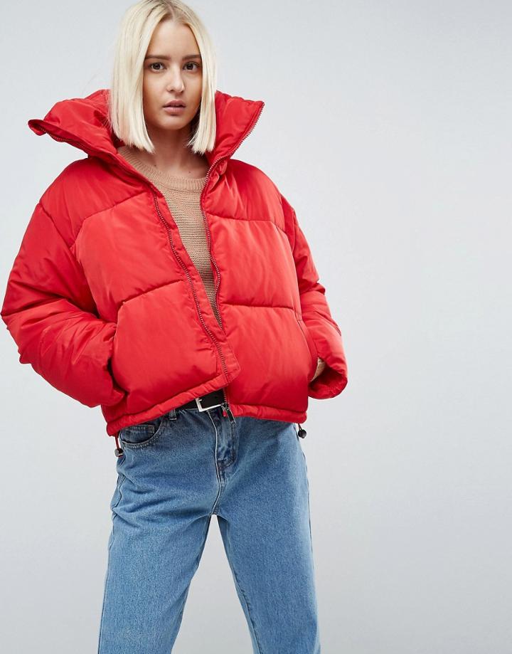 Brave Soul Ramblin Oversize Padded Coat - Red