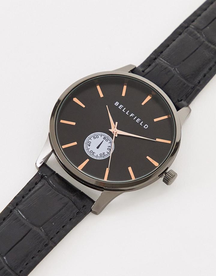 Bellfield Mens Watch With Leather Strap In Black