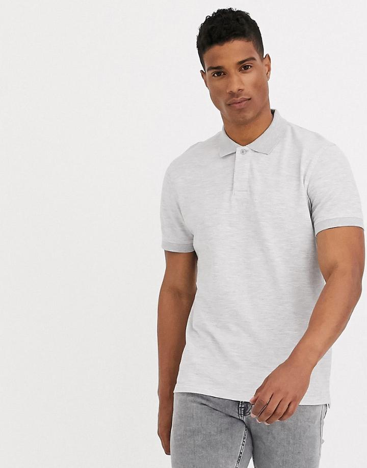 Selected Homme Waffle Knit Polo In Light Gray