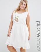 Alice & You Sleeveless Dress With Floral Embroidery - Cream