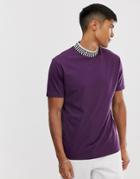 Asos Design Relaxed T-shirt With Geometric Tipping - Purple